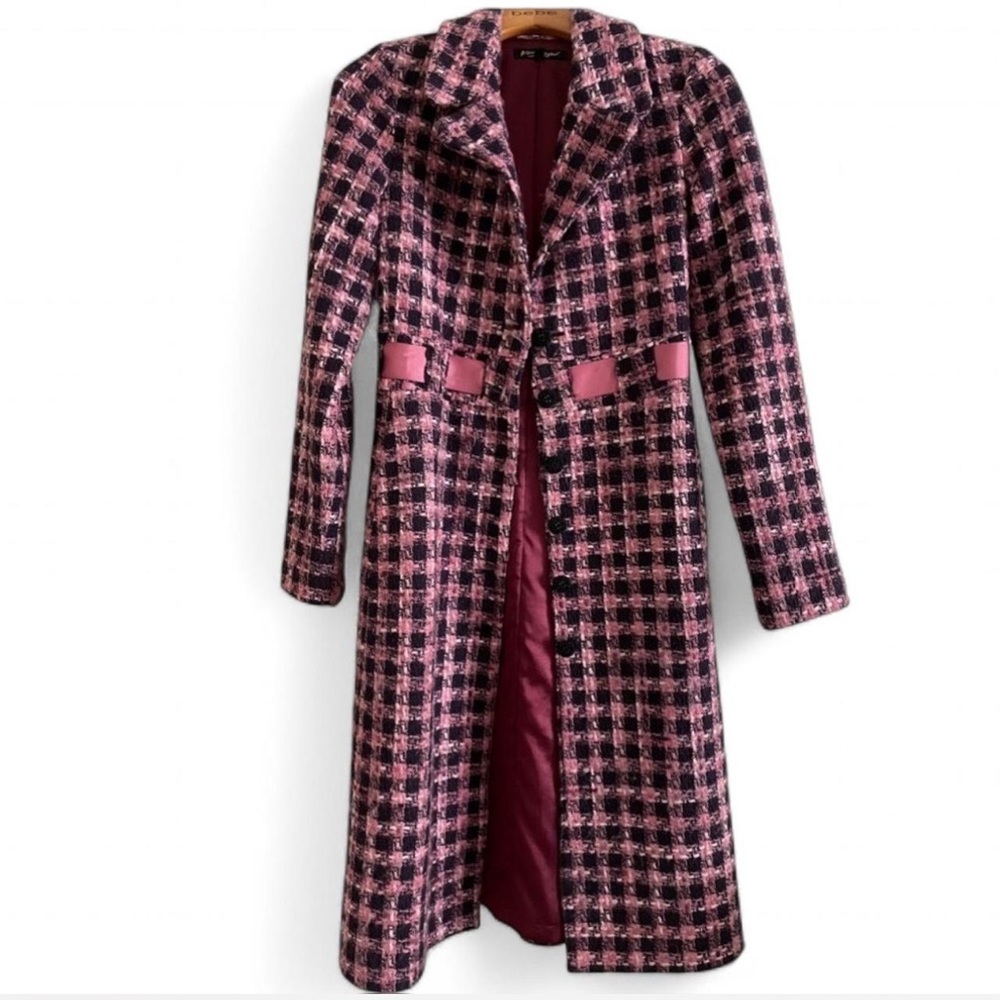 Vintage Y2K Betsy Johnson pink tweed lined coat